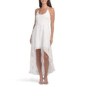 JEWEL BY BADGLEY MISCHKA Ivory High Lo Textured Gown